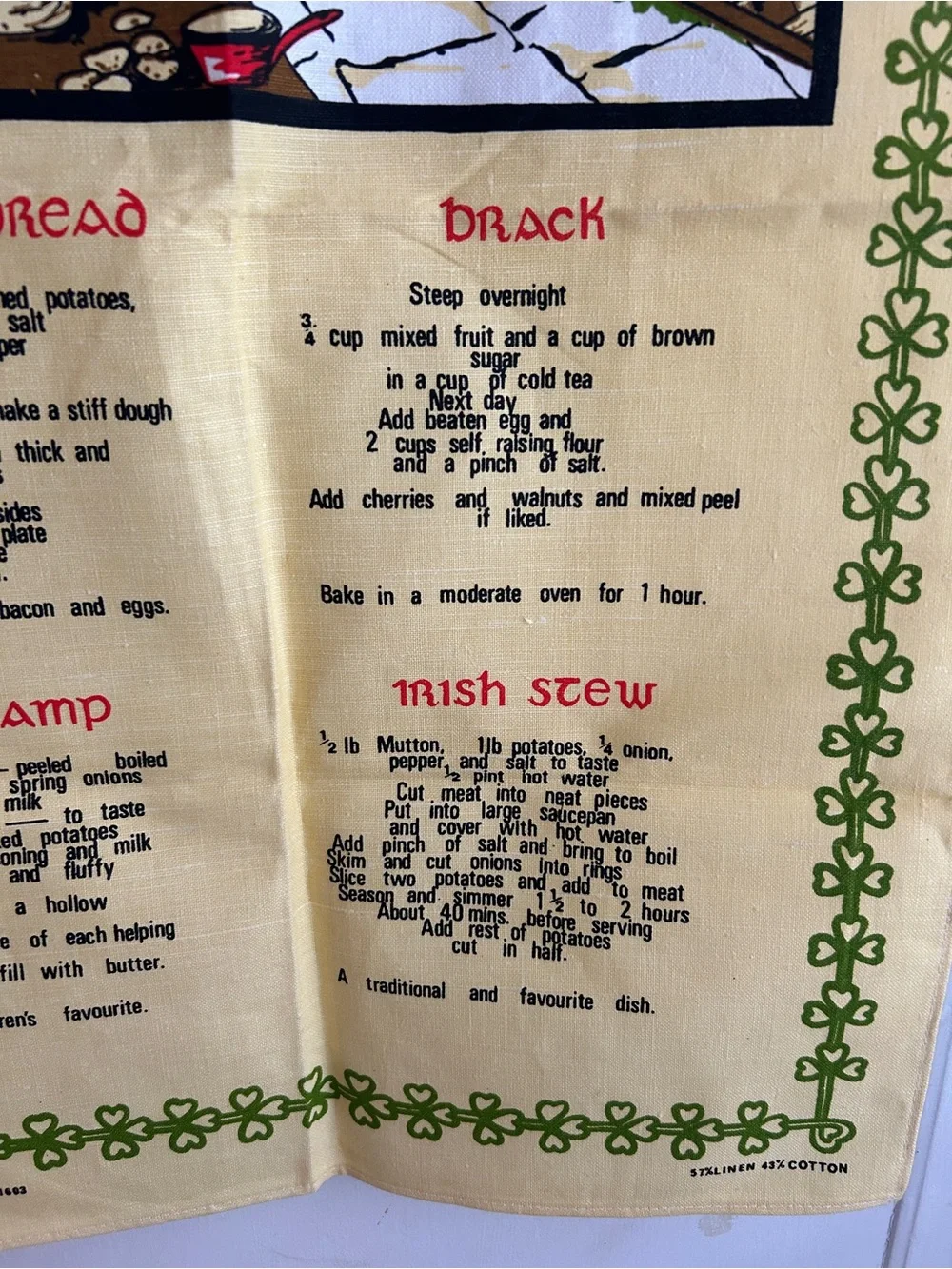 Irish Recipes Decorative Tea Towel - Yellow
